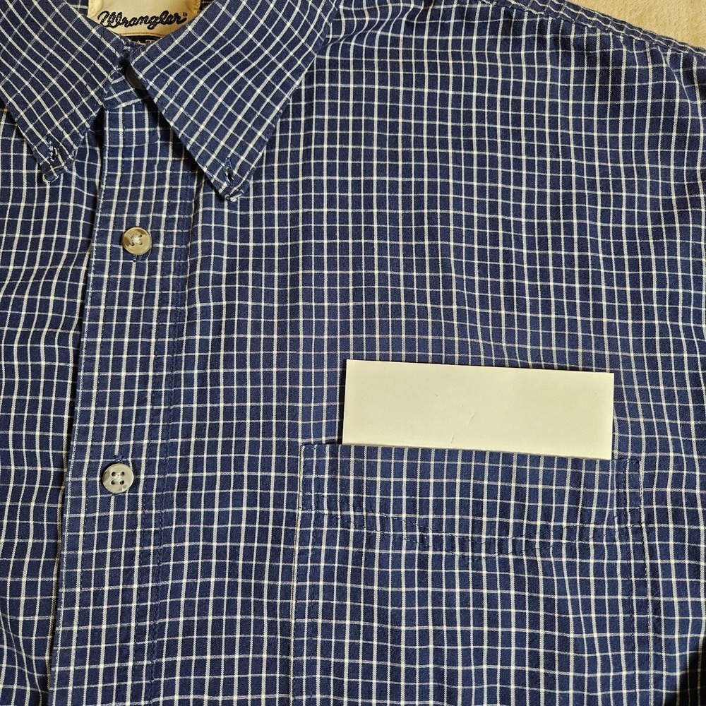 Wrangler Riata Mens Navy Blue White Micro Grid Check Button Down Shirt XL - Picture 6 of 16